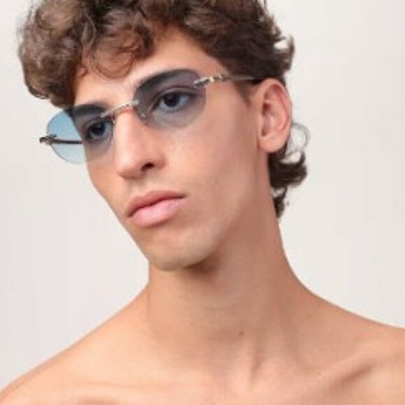 Palm Angels PERI10H CRYSTAL 7607 Sunglasses Gold Oval Frame, Dark Grey Lenses - Picture 3 of 9